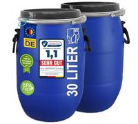plasteo 2 barriles de tapa de 30 litros, aptos para alimentos, aprobación de la FDA, aprobación UN, IKG, sello de calidad, barril de plástico, barril de boca ancha, barril universal, hermético