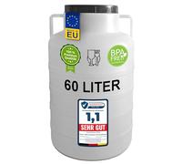 Plasteo® 60 litros barril de boca ancha natural, redondo con tapa y asas, apto para alimentos y sin BPA, barril de alimentación de plástico, barril universal, barril con tapa, barril de agua, barril