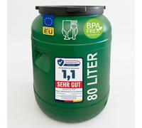 Plasteo Barrica de cuello ancho, 80 L, para uso alimentario, robusto recipiente universal de HDPE con tapón de rosca, para revestimiento, almacenamiento y transporte, verde, redonda