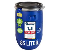 Plasteo® barril de 85 litros de boca ancha con tapa y anillo de apriete, apto para alimentos, libre de BPA, barril de plástico universal con tapa, barril de agua, barril de almacenamiento, barril para