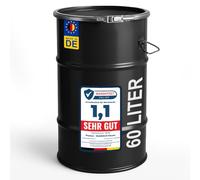 plasteo® Barril de acero Hobbock de 60 litros con tapa de acero | Negro azabache | Aprobado por la ONU | Fabricado en la UE | Almacenamiento y almacenamiento | Robusto estable | Cierre hermético