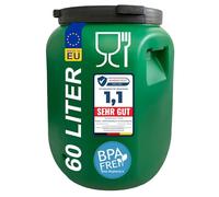 plasteo Barril de boca ancha, 60 L, apto para alimentos, resistente HDPE, barril universal con tapón de rosca, para alimentos, almacenamiento y transporte, color verde, rectangular