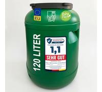 plasteo Barril de boca ancha con tapa, apto para alimentos - barril universal HDPE estable con tapón de rosca, para alimento, almacenamiento y transporte, verde (120 L redondo)