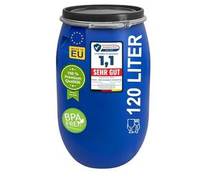 plasteo® Barril de Boca Ancha de 120 Litros Con Tapa y Anillo Tensor, de Plástico, Universal, Apto para Alimentos, Agua, Lluvia, Almacenamiento, Con Cavidades