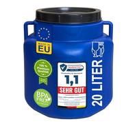 plasteo® Barril de boca ancha de 20 litros con tapa y asas, rectangular, azul, apto para alimentos y sin BPA, barril de plástico universal, con tapa, barril de agua, barril de lluvia, barril de