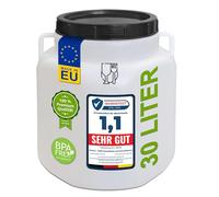 plasteo® Barril de Boca Ancha de 30 Litros con Tapa y Anillo Tensor, Natural, Rectangular, de Plástico Universal, Apto para Alimentos y Agua de Lluvia