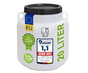 plasteo Barril de cuello ancho con tapa de rosca y asas, anillo de sujeción de plástico universal para alimentos agua de lluvia 20 litros de color natural rectangular