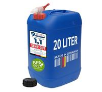 plasteo Bidón de agua para bebidas de 20 litros con tapa de rosca y grifo (DIN 61), sin BPA, apto para alimentos, apilable, azul, sin rayas visibles