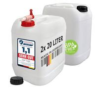 plasteo Bidón de agua para bebidas de 20 litros, natural, con grifo y tapas de rosca, sin BPA, apto para alimentos, portátil, para interior y exterior, fabricado en Alemania (2)