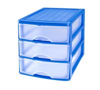 Plastic Forte - Cajonera de sobremesa guadiana, azul, 3 cajones transparentes 18 x 17 x 21,5 cm. Torre de almacenaje multiusos, organizador auxiliar, ordenación hogar, baño, garaje