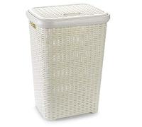 Plastic Forte Pongotodo Rattan Cesto Mimbre para la Colada, Blanco, 60 litros