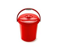 Plastic Forte Cubo Basura Eco Redondo con Tapa y Asa 21 Litro 37 x 34 x 40 cm Disponible Rojo Azul Verde elegir color que te más gusta (Rojo)