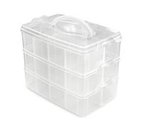 Vaessen Creative Plastic Organiser Box with 3 Layers, 24 Compartment Storage Box for Storing and Organising Arts and Crafts Supplies, Sewing and Jewelry