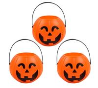 Plastic Pumpkin Bucket for Trick or Treating, Durable Halloween Pumpkin Buckets for Party Favors and Holiday Decorations (L)