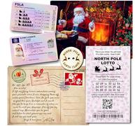 Plastic Santa's Claus Flying Licence + Special Postcard from Santa + Santa's Lost Button - Christmas Eve Lost Sleigh Driving Licence, Father Christmas Novelty ID, Christmas Eve Box Fillers