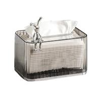 Plastic Tissue Box Holder, Large Opening Auto Lifting Tissue Box Cover Bathroom Napkin Holder Napkin Dispenser For Bathroom Vanity Countertop (Ash Body Silver Bottom)