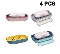 Plastic Waterproof Soap Case Holder Soap Dishes, Self Draining Soap Saver Portable Soap Box TrayBlue, Purple, Yellow, Gray,4Pcs)