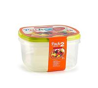 PlasticForte 2 contenedores de almacenamiento de alimentos 2 L para almuerzo, cereal nevera grande curry perro (2, 19 x 19 x 10,8 cm)