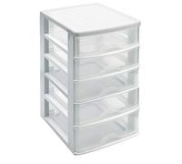 PlasticForte Arts - Organizador de mesa (plástico, ratán), Blanco, 5 drawers Clear/ See through
