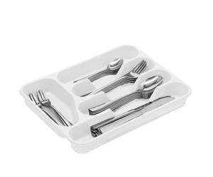 PlasticForte - Bandeja organizadora de cubiertos para cajón, tamaño grande, de plástico resistente, plástico, Blanco, 33.5 x 26.5 x 4.5 cm - Solid Base