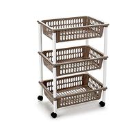 PlasticForte Carrito de cocina de 3/4 niveles con ruedas, estante de esquina para verduras, cesta de frutas (marrón, 3T)