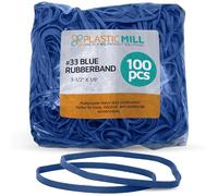 PlasticMill Blue Rubber Bands Size 33 (3 1/2" x 1/8") - #33 Colored Rubber Bands Office Supplies - Strong, Elastic Bands for Crafts, Balloon Garland, Cash, File Folders (100-Pack)