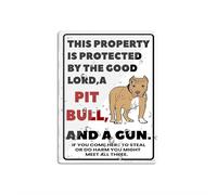 Plástico acrílico This Property Is Protected By The Good Lord A Pit Bull Dog Único Novedad Precaución al aire libre Aviso de advertencia 15,2 x 20,3 cm autoadhesivo uso para oficina/negocios fácil de