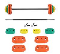 Plástico Barra de Pesas 30 kg,Set de Pesas con Barra, Discos de Colores de 5kg, 2.5 kg y 1.25 kg,Juego de Mancuernas de 30 30kg,Para Entrenamiento Fuerza y Brazos en 30kg(4x5,2x2.5,2x1.25)