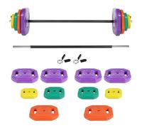 Plástico Barra de Pesas 50 kg,Set de Pesas con Barra, Discos de Colores de 7.5kg,5kg, 2.5 kg y 1.25 kg,Juego de Mancuernas de 50kg,Para Entrenamiento Fuerza y Brazos en 50kg(4x7.5,2x5,2x2.5,2x1.25)