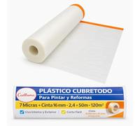 Plástico Cubretodo con Cinta Adhesiva 2,4x50 m · Rollo Protector para Pintar Techos Paredes Puertas y Ventanas · Enmascarado Rápido para Obras Reformas Bricolaje Hogar y Pintura