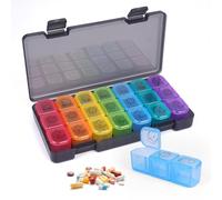 Plástico Dosificador de Comprimidos, 21 Cuadros Gran Capacidad Pastilleros Mensuales, Compartimentado Pastillero Semanal 3 Tomas, Colores Del Arco Iris Pastilleros Semanales con Etiqueta Grande