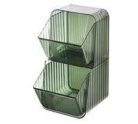 Plástico Té Bolsas Soporte Condimentos Organizador 2 Secciones Divididas Encimeras Transparentes Extraíbles Estante de Almacenamiento de Despensa para Cocina(Verde)