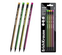 Plásticos y Ceras marca ERICHKRAUSE modelo Erichkrause Vivo HB - Pack de 4 Lapices de Grafito Triangular con Goma de Borrar - Madera Seleccionada - Dureza HB - Resistente al Impacto - Facil Afilado -