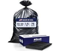 Plasticplace 55 Gallon Trash Bags │ 1.5 Mil │ Black Garbage Bags 38" X 58" (75Count)