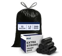 Plasticplace Bolsas con cordón, 0,7 ml, 200/funda, color blanco, 13 Gallon Black, Negro, 1