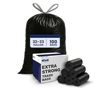 Plasticplace Bolsas con cordón, 0,7 ml, 200/funda, color blanco, 33 Gallon, Negro, 1