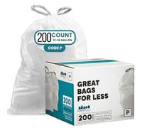 Plasticplace Simplehuman (x) Code P - Bolsas de basura compatibles con cordón, 13-16 galones, 23.75 x 31.5 pulgadas, 200 unidades, color blanco