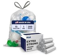Plasticplace Bolsas de basura de 13 galones │ 1.0 mil │ Bolsas de basura transparentes extra altas con cordón │ 24 x 31 pulgadas (200 unidades)