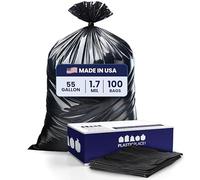 Plasticplace Bolsas de basura de 55 a 60 galones | 1.7 Mil | Bolsas de basura negras resistentes y ecológicas | 38" x 58" (100 unidades)