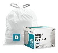 Plasticplace Bolsas de Basura de Ajuste Personalizado │ Compatible con código D de Simple Humano (200 Unidades) │ Bolsas de Basura Blancas con cordón 5.2 galones / 20 litros │ 15.75 "x 28"