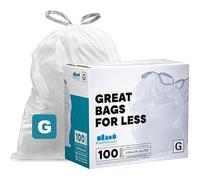 Plasticplace Bolsas de basura de ajuste personalizado, compatibles con Simplehuman Code G (100 unidades) bolsas de basura blancas con cordón de 8 galones/30 litros, 17.5 x 28 pulgadas