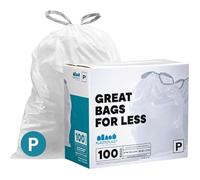 Plasticplace Bolsas de basura de ajuste personalizado, compatibles con Simplehuman Code P (100 unidades) bolsas de basura blancas con cordón de 13 a 16 galones, 23.5 x 31.5 pulgadas