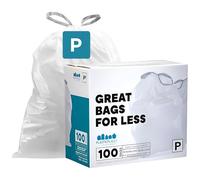 Plasticplace Bolsas de basura de ajuste personalizado, compatibles con Simplehuman Code P (100 unidades) bolsas de basura blancas con cordón de 13 a 16 galones, 23.5 x 31.5 pulgadas