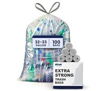 Plasticplace Bolsas de reciclaje de 32-33 galones │ 0.8 mil │ Revestimientos de basura con cordón transparente │ 33 x 38 pulgadas (100 unidades)