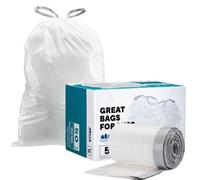 Plasticplace Code M Compatible (50 unidades) │ Forro de basura con cordón blanco de 12 galones/45 litros │ 21.5 x 30.7 pulgadas