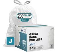 Plasticplace Custom Fit Trash Bags Compatible with Simplehuman Code J - 10-10.5 Gallon Drawstring Garbage Bags, Tear-Resistant, 200 Count White Trash Can Liners for Kitchens, Bathrooms & Offices