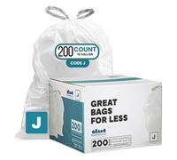 Plasticplace Custom Fit Trash Bags Compatible with Simplehuman Code J - 10-10.5 Gallon Drawstring Garbage Bags, Tear-Resistant, 200 Count White Trash Can Liners for Kitchens, Bathrooms & Offices