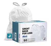 Plasticplace Custom Fit Trash Bags Compatible with Simplehuman Code J 50 Count White Drawstring Garbage Liners 10-10.5 Gallon 21"x28" Tear-Resistant LLDPE Bags for Kitchen Bathroom & Office