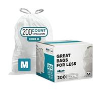 Plasticplace Custom Fit Trash Bags Compatible with Simplehuman Code M 12 Gallon Drawstring Garbage Bags 200 Count Tear-Resistant Trash Can Liners for Kitchen and Office 1.2 Mil White 21" x 30.5"