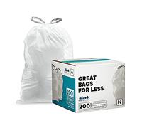 Plasticplace Custom Fit Trash Bags | Compatible with Simplehuman (x) Code N | (200 Count)│White Drawstring Garbage Liners 12-13 Gallon / 45-50 Liters│22.5" x 31.5"